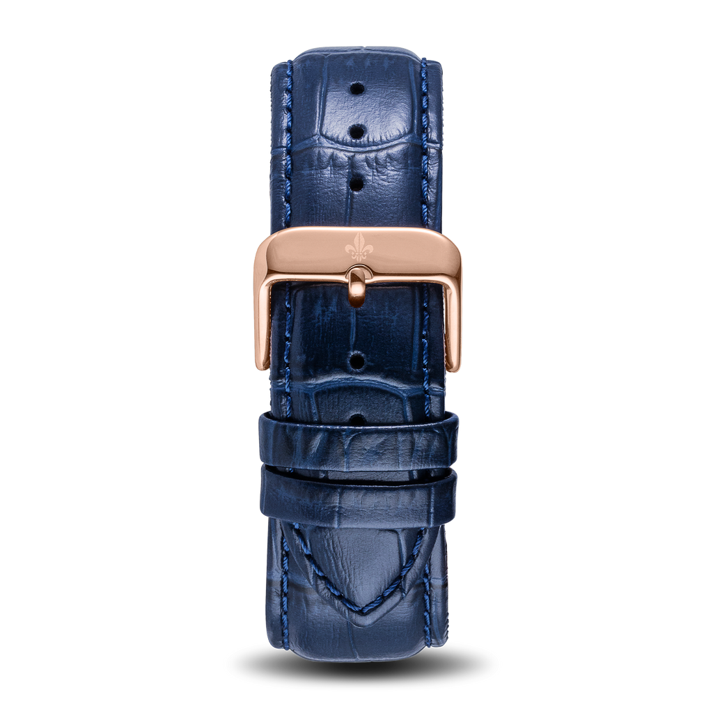 Blue Croc Pattern Leather Strap With Rose Gold Buckle