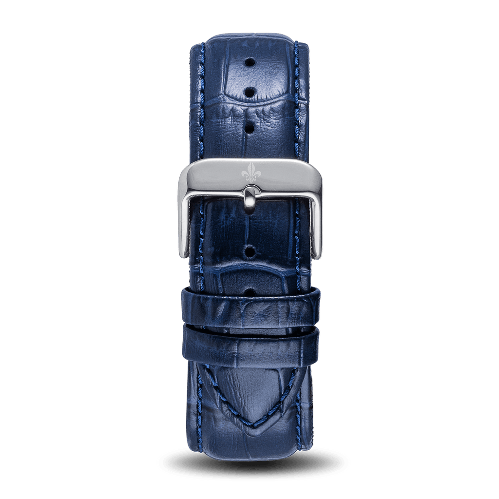 Blue Croc Pattern Leather Strap With Silver Buckle