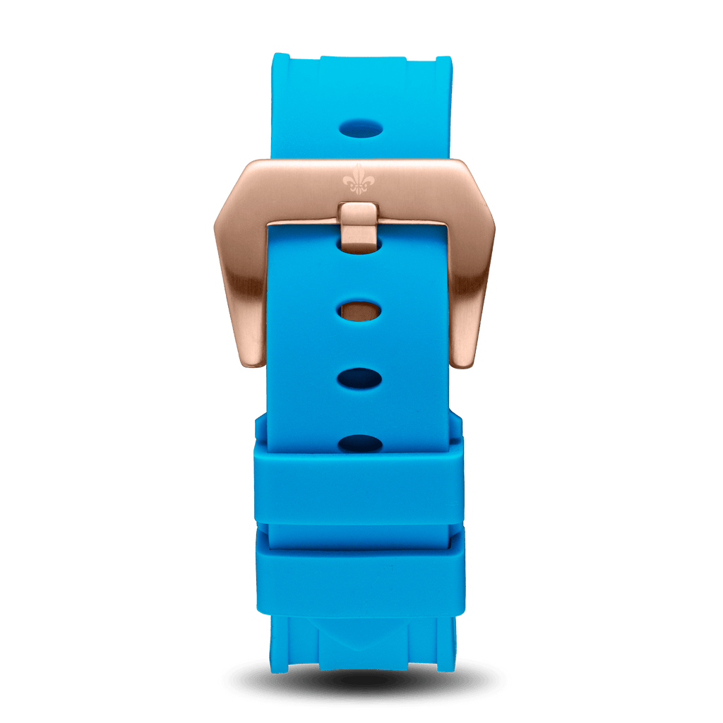 Blue Silicone Strap With Rose Gold Buckle
