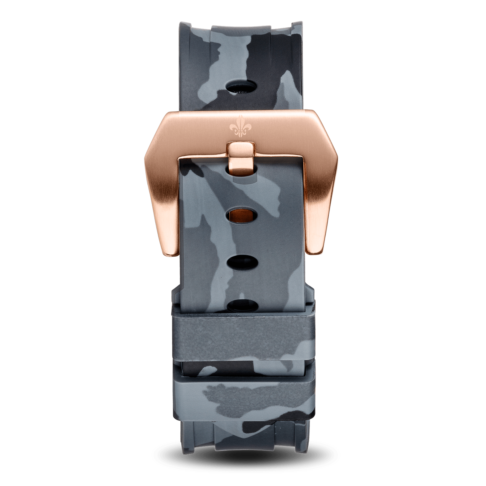 The Avalon Rose Gold + Grey Camo Strap