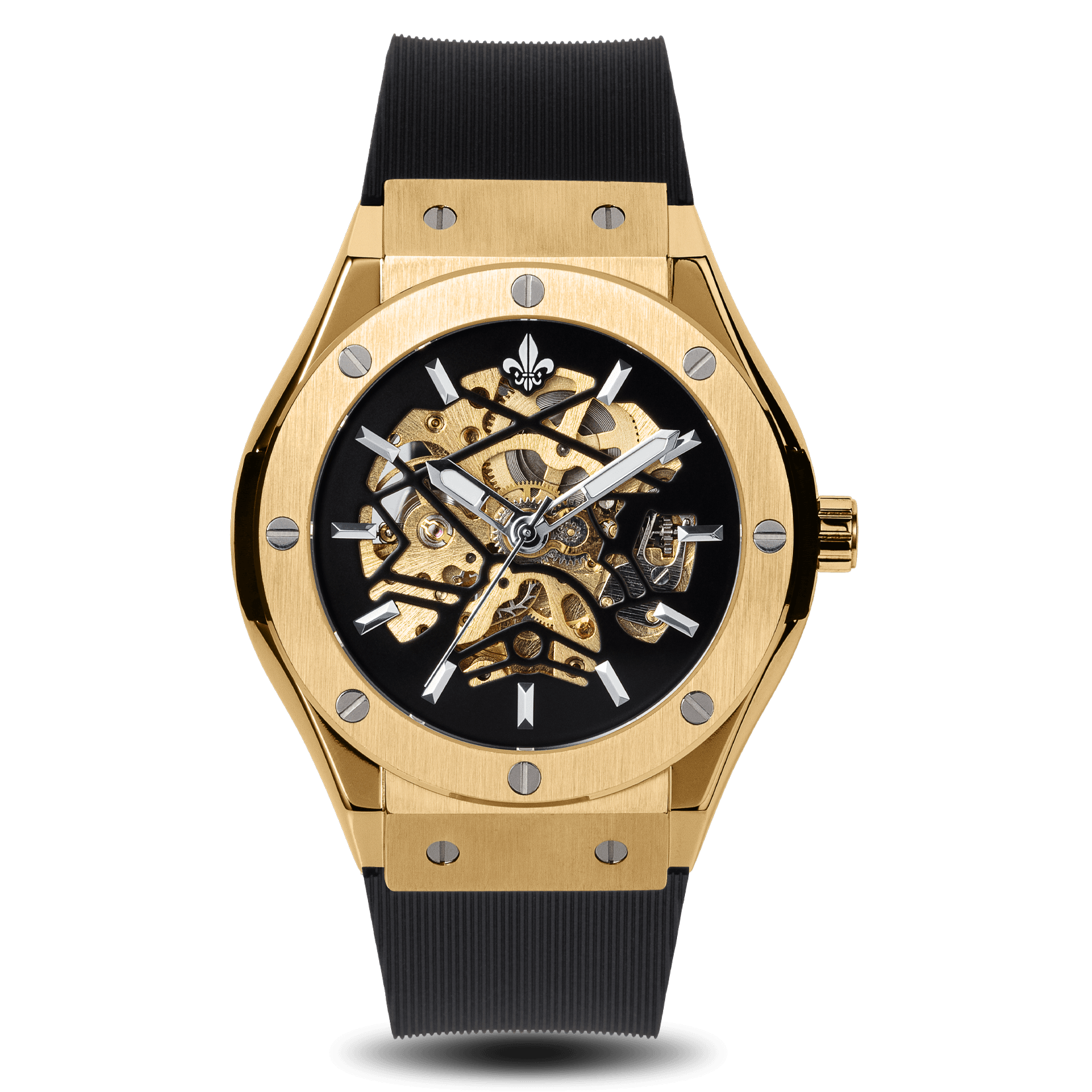Prague Skeleton Automatic Deluxe - Gold + Gold Link Strap
