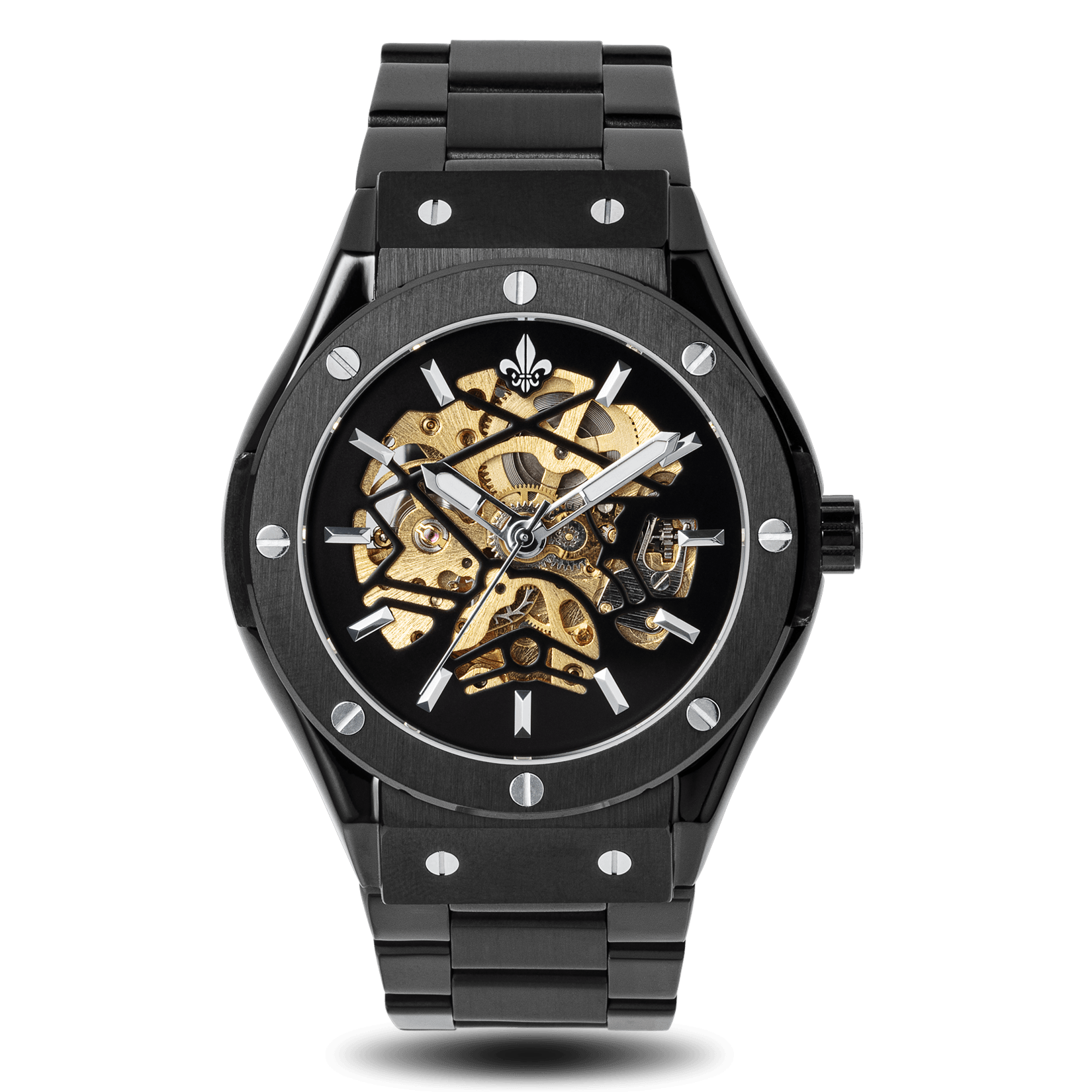 Prague Skeleton Automatic Deluxe - Black + Black Link Strap