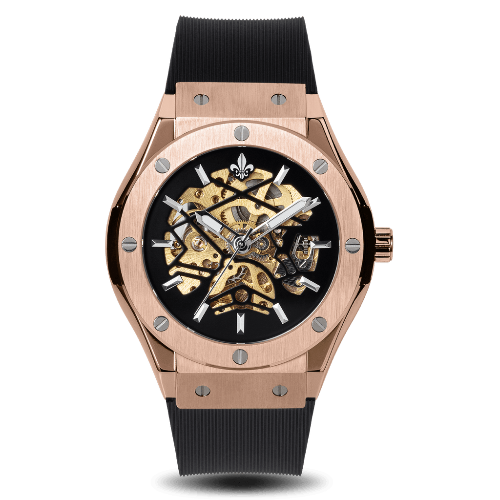 Prague Skeleton Automatic Deluxe - Rose Gold + Blue Leather Strap
