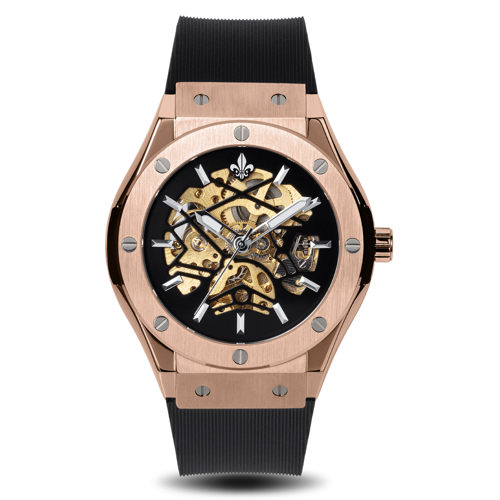 Prague Skeleton Automatic Deluxe - Rose Gold + Blue Leather Strap